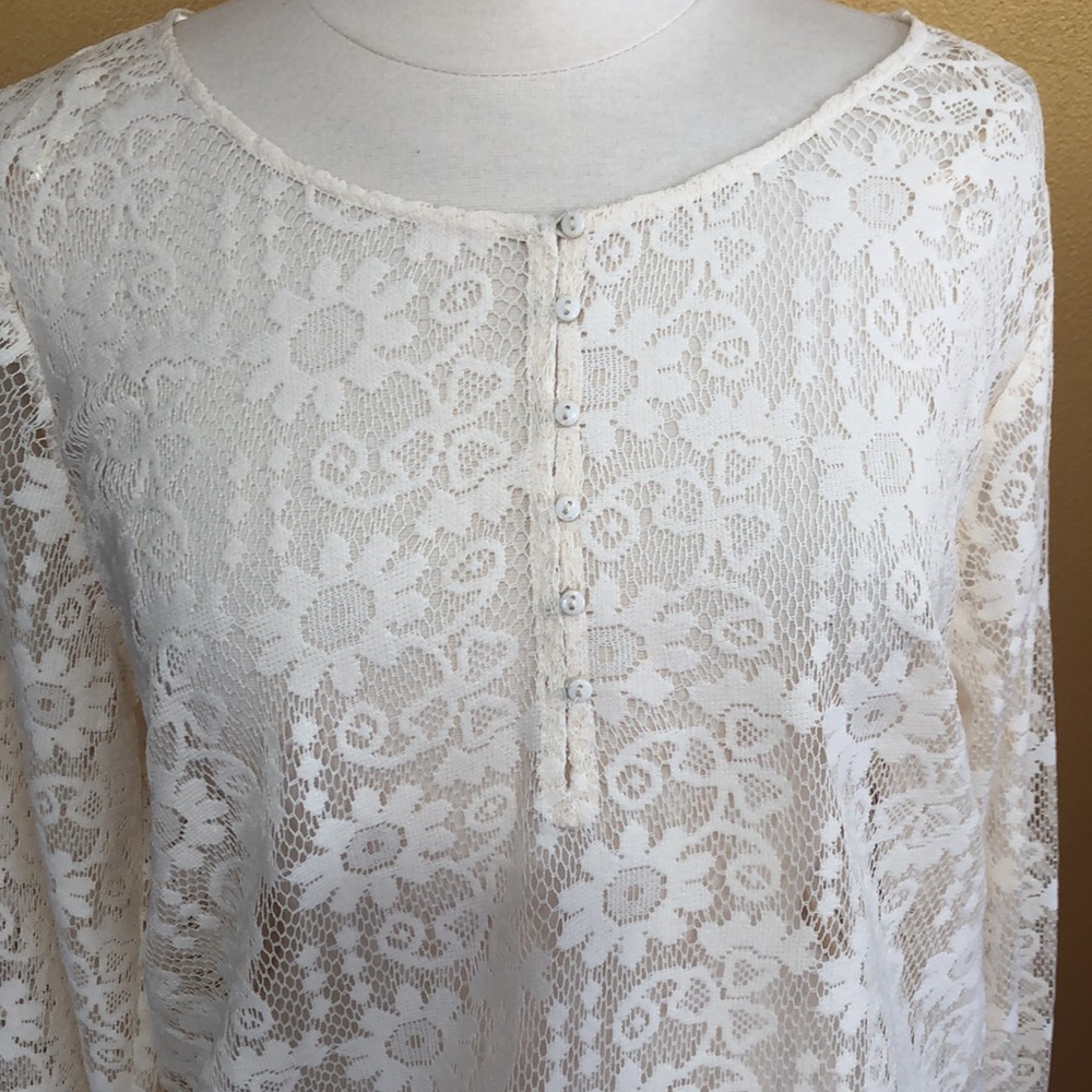Venus Ivory Lace floral Bohemian Blouse w/elastic waist & cuffs Size Extra Large - Picture 7 of 13